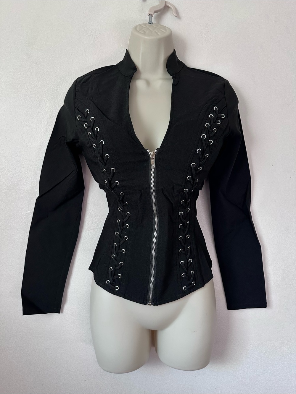 Women's Black Corset-Style Zip Jacket